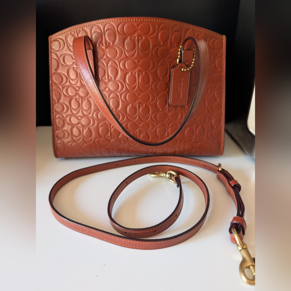 Coach Charlie Embossed Reddish Brown Leather Satchel - Picture 2 of 10